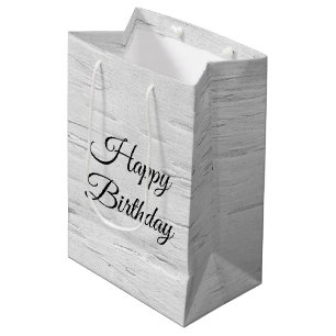 Sacola Para Presentes Média Textura de Latido de Árvore Branca de Aniversário