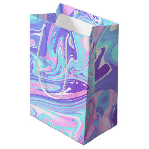 Sacola Para Presentes Média Textura Líquida do Mármaco Azul e Roxo