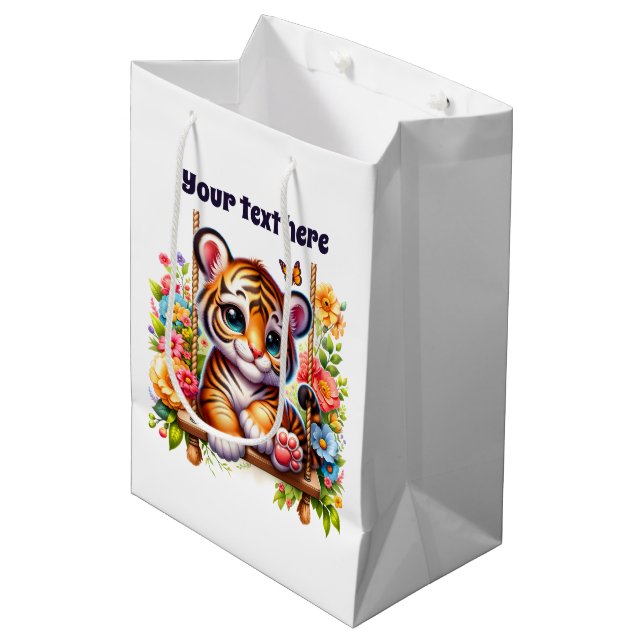 Sacola Para Presentes Média Tigre de bebê bonito personalizável (Frente inclinada)