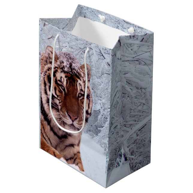 Sacola Para Presentes Média Tigre e neve (Frente inclinada)