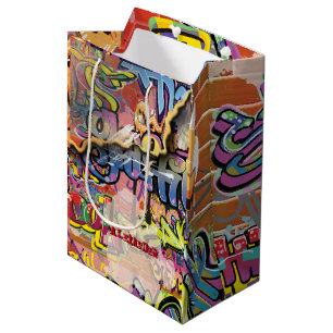 Sacola Para Presentes Média Tijolos riscados pintados com Grafite