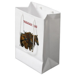Sacola Para Presentes Média Time de Cavalo de Tração Belga em Papel