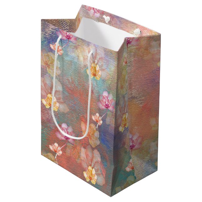 Sacola Para Presentes Média Tinta e Flores de abstrato (Frente inclinada)