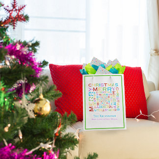 Sacola Para Presentes Média Tipografia Alegre e Colorida de Natal