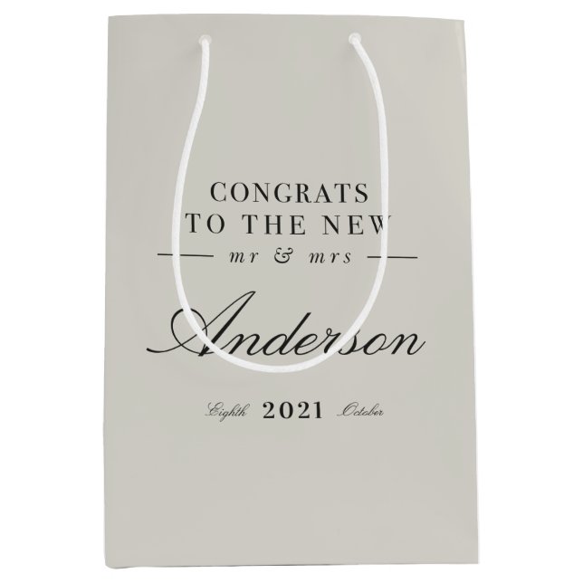 Sacola Para Presentes Média Tipografia clássica moderna Sr. e Sra. Casamento (Frente)