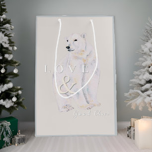 Sacola Para Presentes Média Tipografia de Natal do Urso Polar Moderno com Aqua