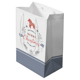 Sacola Para Presentes Média Tipografia de ornamentação de Natal, folhagem e an