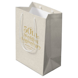 Sacola Para Presentes Média Tipografia Dourada do 50º aniversário de casamento