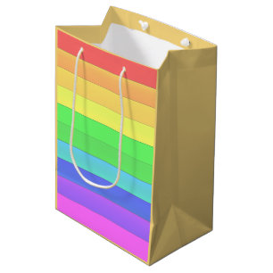 Sacola Para Presentes Média Tiras coloridas de arco-íris elegantes e divertida