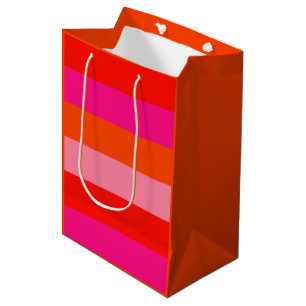 Sacola Para Presentes Média Tiras cor-de-rosa-quente e laranja-claro