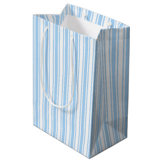 Sacola Para Presentes Média Tiras doces brancas e azuis claras