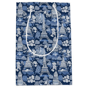 Sacola Para Presentes Média Toil Azul Isolado Itriciano, com padrão