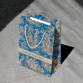 Sacola Para Presentes Média Tóile de jouy azul-turquoise