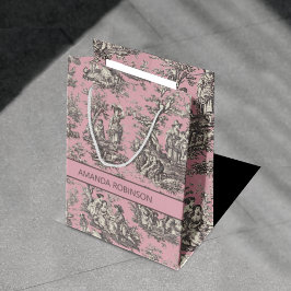 Sacola Para Presentes Média Tóile de jouy preto-rosa-preto Elegante