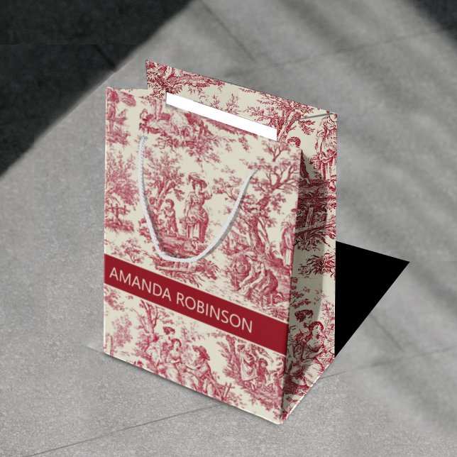 Sacola Para Presentes Média Tóile vermelha de jouy legante (Criador carregado)
