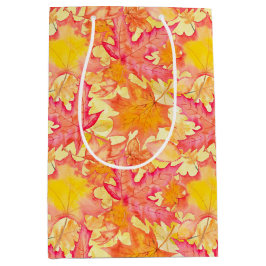 SACOLA PARA PRESENTES MÉDIA TOM DAS FOLHAS DE OUTONO LARANJA & AMARELO & VERME