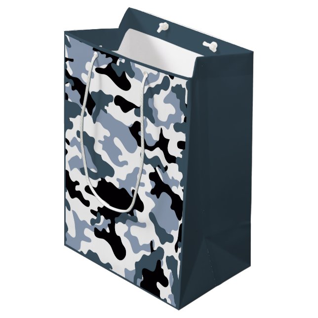 Sacola Para Presentes Média Tons de Cinza Camuflagem Militar (Frente inclinada)