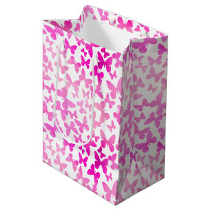 Sacola Para Presentes Média Toques de borboleta (Rosa)