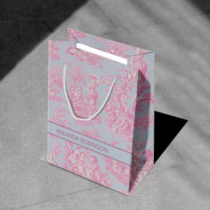 Sacola Para Presentes Média Tóquio azul-rosa azul-quintage de jouy