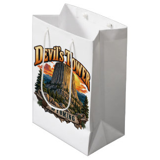 Sacola Para Presentes Média Torre do Diabo Wyoming Gráfico Vintage Pôr do Sol