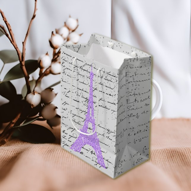 Sacola Para Presentes Média Torre Eiffel com Toque de Roxo (Criador carregado)