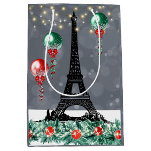 Sacola Para Presentes Média Torre Eiffel de inverno, Balões de Natal à noite