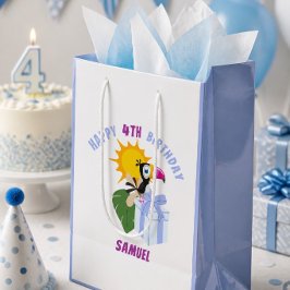 Sacola Para Presentes Média Toucan Tropical Personalizado Feliz Aniversário Mé