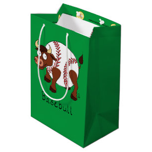 Sacola Para Presentes Média Touro de desenho para crianças de beisebol Cute