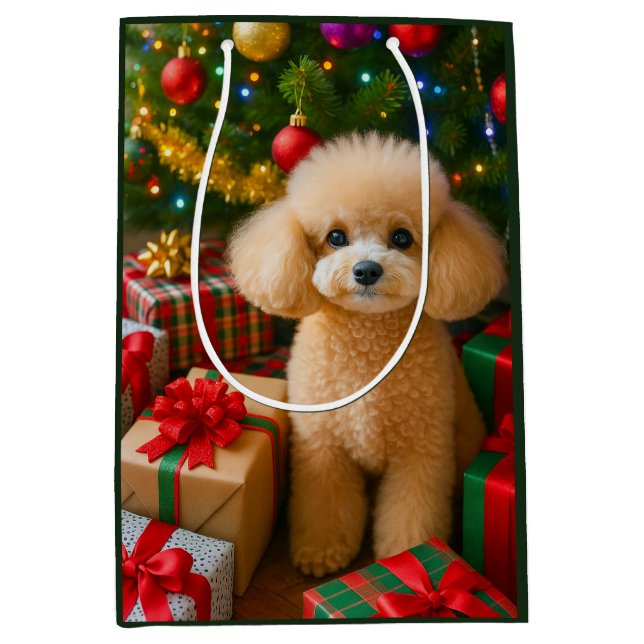 Sacola Para Presentes Média Toy Poodle Holiday Card (Frente)
