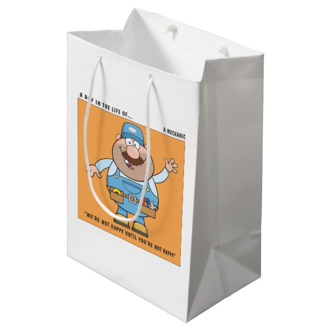 Sacola Para Presentes Média Trabalhando como Humor Mecânico (Frente inclinada)