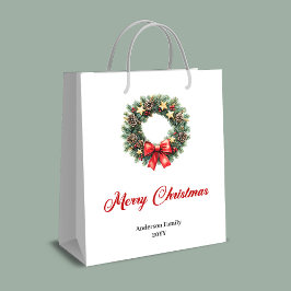 Sacola Para Presentes Média Traditional Christmas wreath gift bag personalized