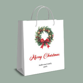 Sacola Para Presentes Média Traditional pine wreath Christmas bag with berries