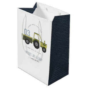 Sacola Para Presentes Média Trator Fazenda Azul Verde Cugado Crianças De Qualq