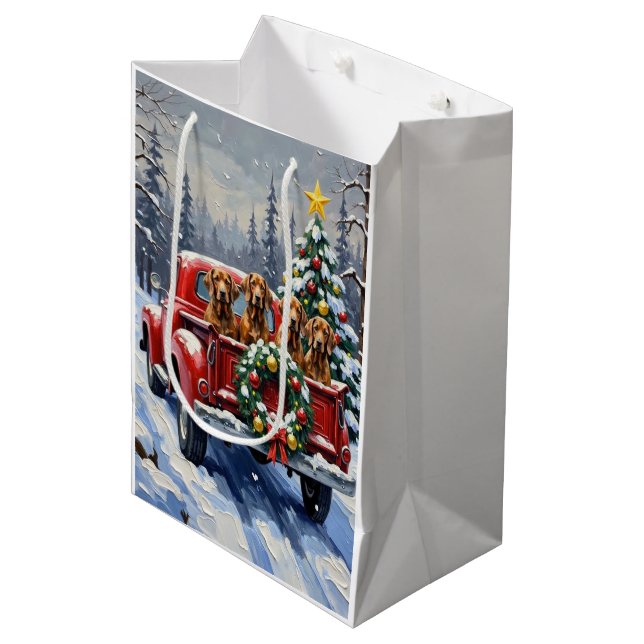 Sacola Para Presentes Média Treeing Walker Coonhound Christmas Red Truck (Frente inclinada)