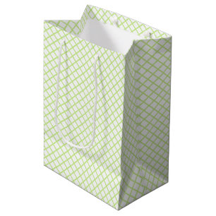 Sacola Para Presentes Média Treliça de Diamante Verde Primavera - Branco