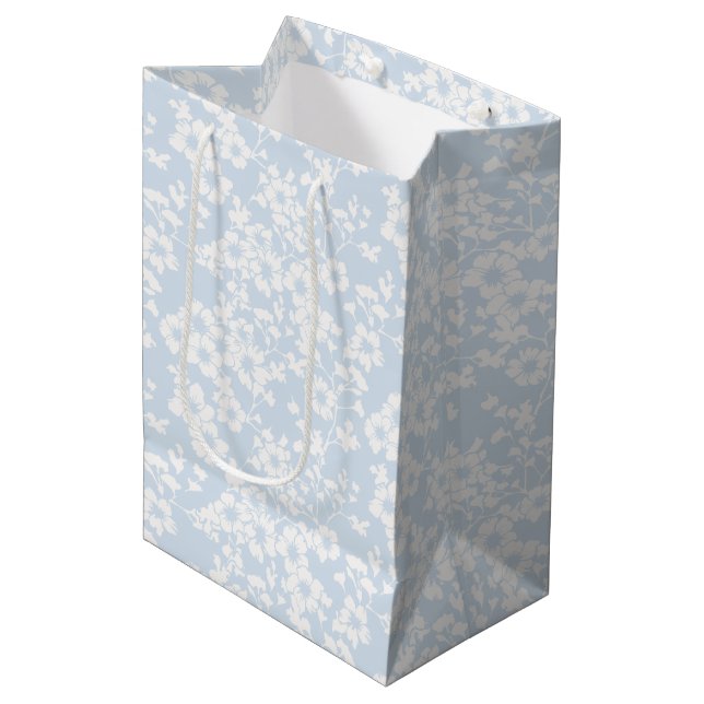 Sacola Para Presentes Média Treliça Floral - Azul Pó (Frente inclinada)