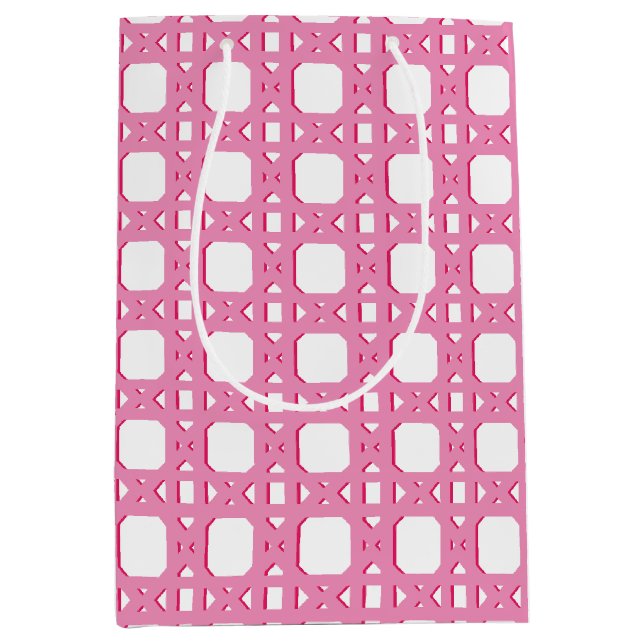 Sacola Para Presentes Média Trellis de Cana Chinesice em Rosa (Frente)