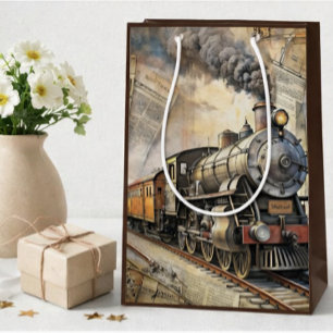 Sacola Para Presentes Média Trem a Vapor Vintage Personalizado Presente de T