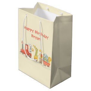 Sacola Para Presentes Média Trem de Aniversário de Animais Musicais