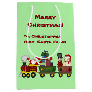 Sacola Para Presentes Média Trem do feriado de Papai Noel personalizado