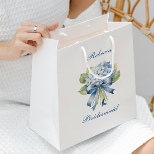 Sacola Para Presentes Média Trendy Blue Hydrangea Bridesmaid Proposta