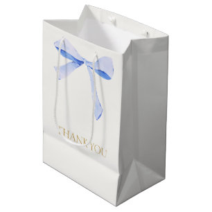 Sacola Para Presentes Média Trendy Blue Ribbon Weding Obrigado