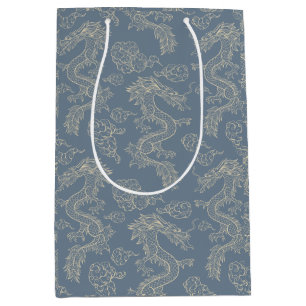 Sacola Para Presentes Média Trendy Chinoiserie Lunar Comemora Dragão Dourado