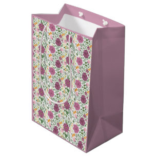 Sacola Para Presentes Média Trendy Floral Padrão Amarelo Cor-de-rosa Púrpura V