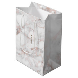 Sacola Para Presentes Média Trendy Modern Rosa-gold Faux Marble