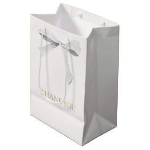 Sacola Para Presentes Média Trendy White Ribbon Weding Obrigado