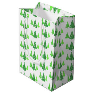 Sacola Para Presentes Média Três Árvores de Bolinhas de Aquarela Verde