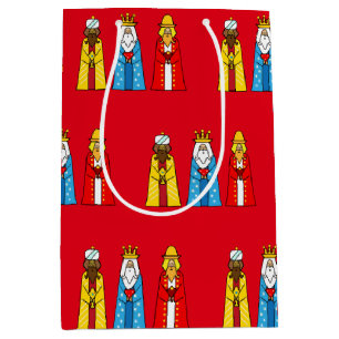 Sacola Para Presentes Média Três Homens Sábios em Vermelho