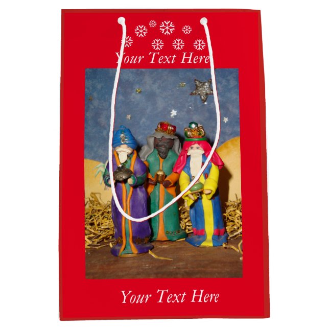 Sacola Para Presentes Média Três reis com presentes para o Natal de Jesus. (Frente)