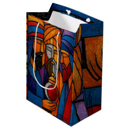 Sacola Para Presentes Média Três Reis Magos em Vidro Colorido Moderno